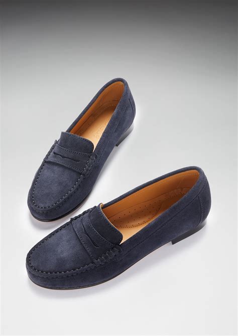 ladies navy blue loafer shoes.